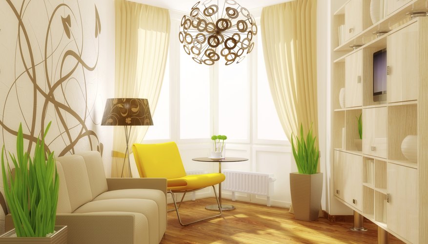 A contemporary white room with a yellow accent. A contemporary white room with a yellow accent.