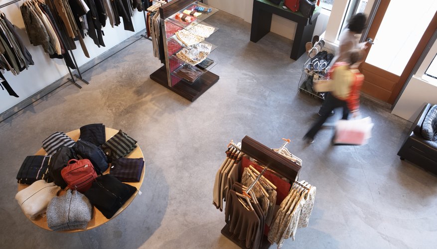 Photo Credit: Thomas Northcut/Photodisc/Getty Images Retail displays set up in a clothing store.