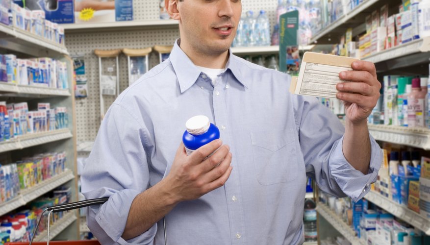 Reading medication label Reading medication label