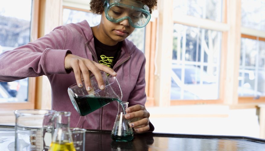 Photo Credit: Purestock/Purestock/Getty Images A student pouring liquid into a beaker in a science classroom.