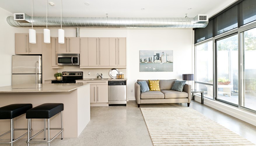 The interior of the main living space in an apartment.