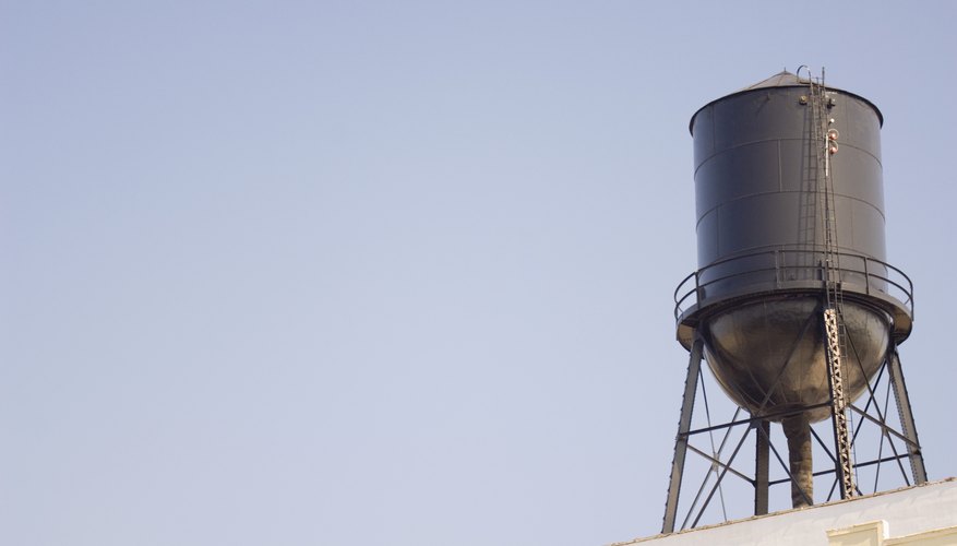 Water tank on building rooftop