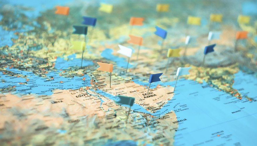 Map with flags of oil