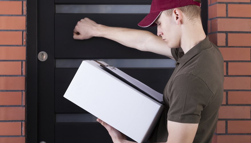 Courier knocking on customer's door