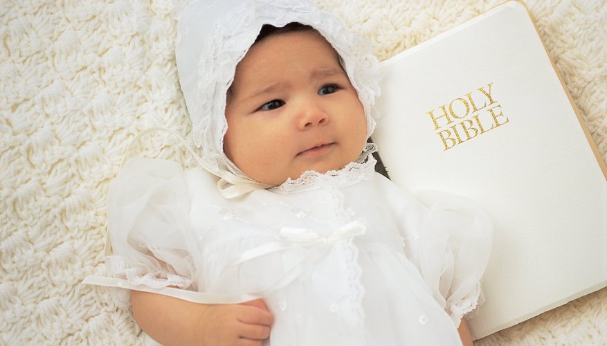 A Bible presented to a baby can include personal and family notes the child will appreciate as she grows up. A Bible presented to a baby can include personal and family notes the child will appreciate as she grows up.