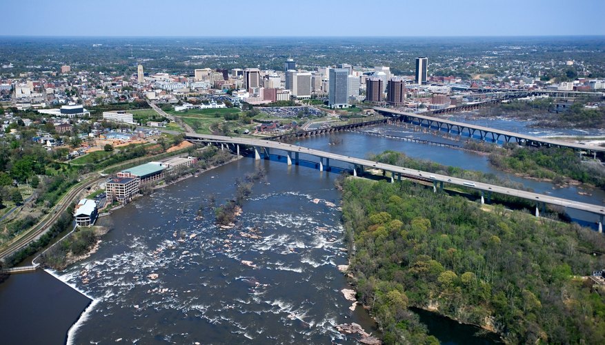 The James River runs through the heart of Richmond, Virginia. The James River runs through the heart of Richmond, Virginia.