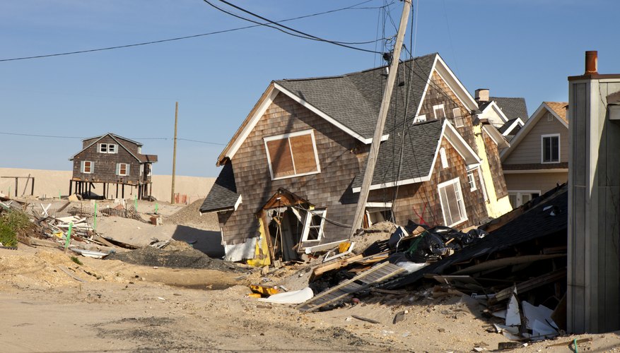 Homes partially destroyed by a large hurricane.