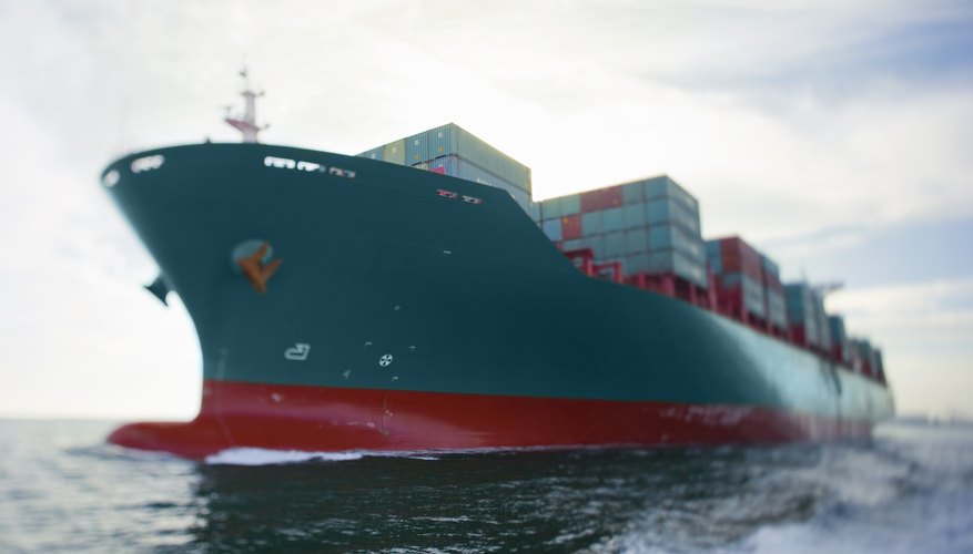 Bow view of fully loaded cargo ship.