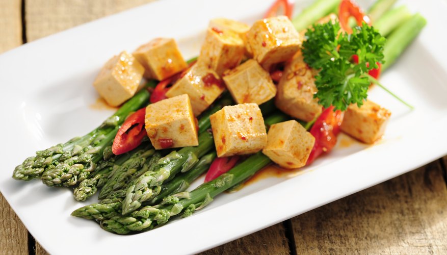Marinated tofu with asparagus. Marinated tofu with asparagus.