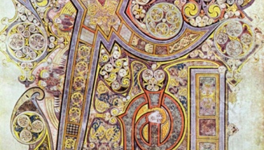 Monograma temprano del Libro irlandés de Kells, c. 800