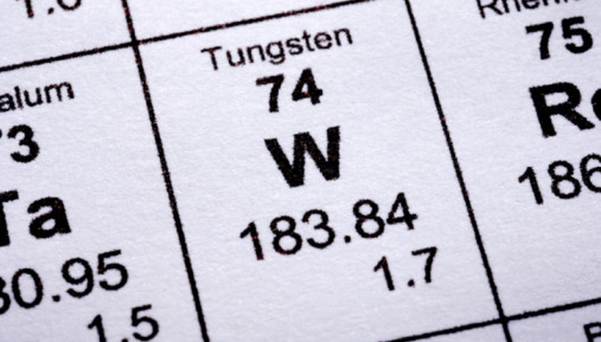 Photo Credit: Jupiterimages/Photos.com/Getty Images Tungsten has an atomic number of 74.