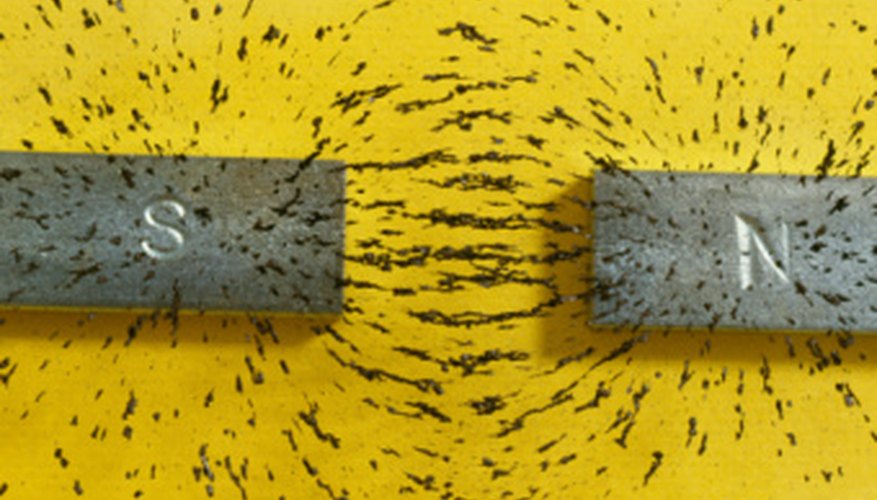 Photo Credit: Jupiterimages/Photos.com/Getty Images Iron filings trapped between two magnets.