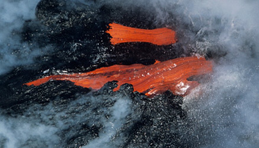 Photo Credit: Tom Brakefield/Stockbyte/Getty Images Flowing lava glows red-hot.
