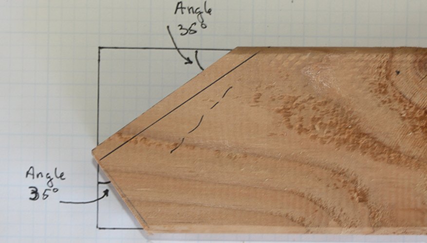 Follow the diagram to make two 35 degree cuts to connect the supports to the base. Follow the diagram to make two 35 degree cuts to connect the supports to the base.