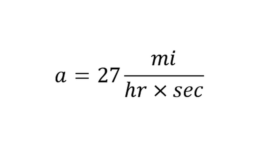 Dividing the change in velocity by the time calculates acceleration. Dividing the change in velocity by the time calculates acceleration.