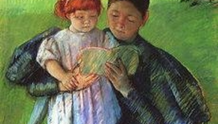Reading to a child.