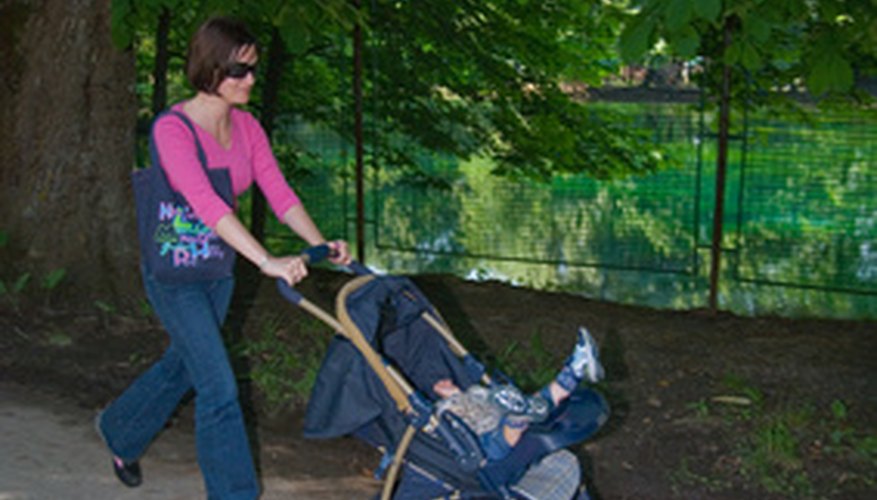 Test-driving a baby stroller. Test-driving a baby stroller.