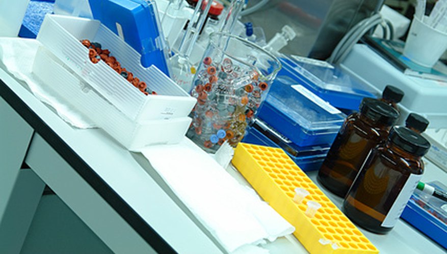 Photo Credit: laboratory equipment image by Canakris from <a href='http://www.fotolia.com'>Fotolia.com</a> Proper laboratory equipment is necessary for successful benzophenone reduction.