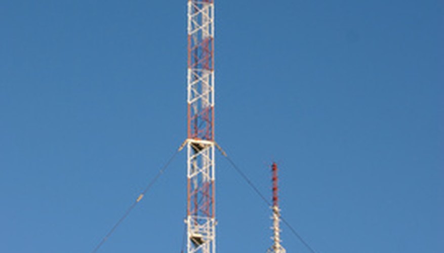A pair of antennas for broadcasting radio signals.