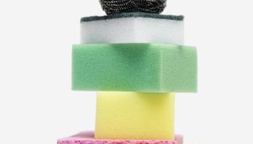 A soft sponge cleans stainless steel without scratching. A soft sponge cleans stainless steel without scratching.