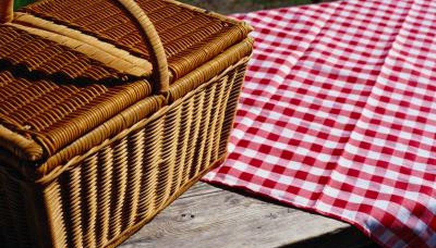Picnic basket on a table. Picnic basket on a table.