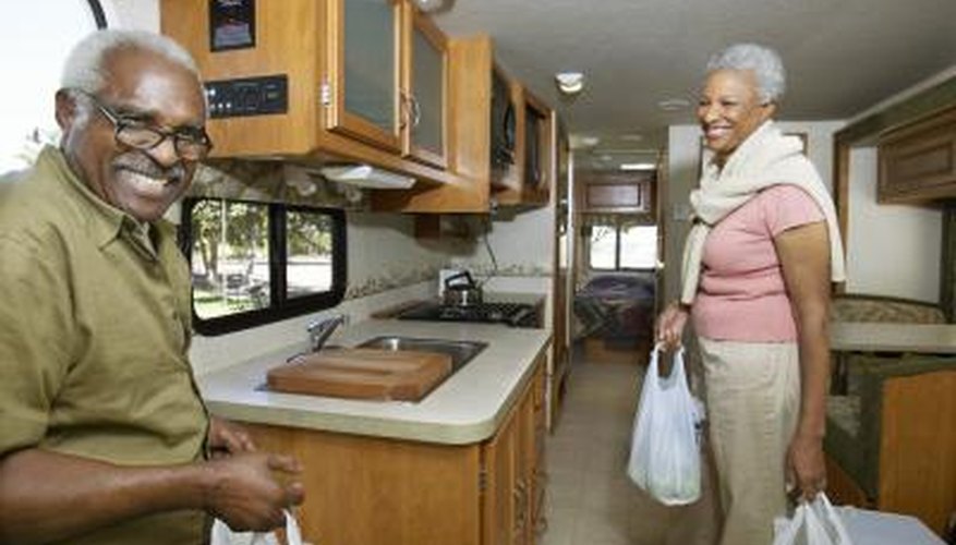 Kitchen cabinets in an RV make food storage much easier. Kitchen cabinets in an RV make food storage much easier.