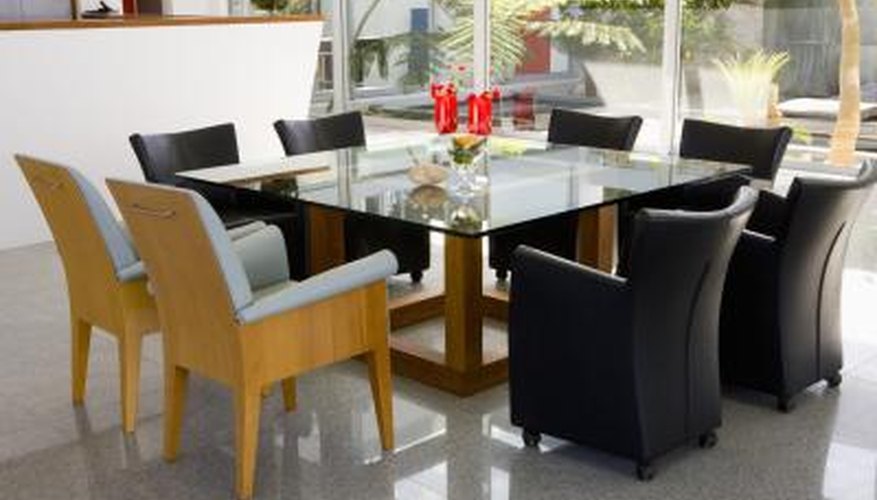 A modern dining room table with seating for eight. A modern dining room table with seating for eight.